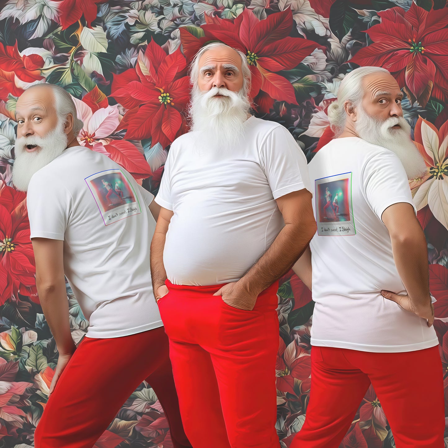 I Don’t Sweat, I Sleigh T-Shirt • Funny Dancing Santa Tee • Retro Polaroid Holiday Shirt