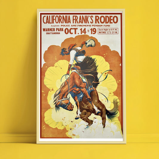 California Frank’s Rodeo Vintage Poster • Western Cowboy Wall Art • 1920s Rodeo Advertising Print • Rustic Americana Decor