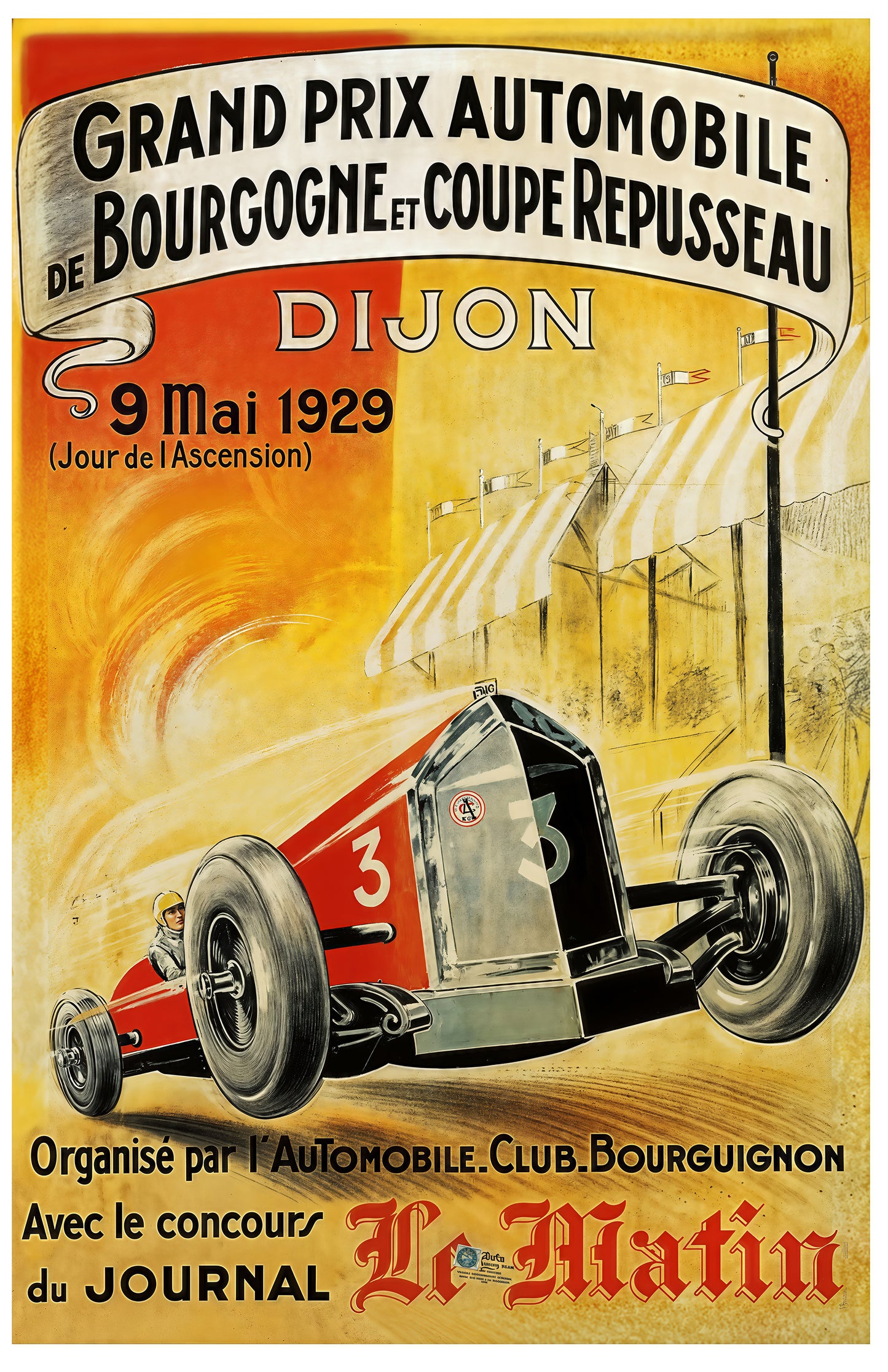 Grand Prix de Bourgogne 1929 Vintage Racing Poster – Dijon Auto Race Art Print