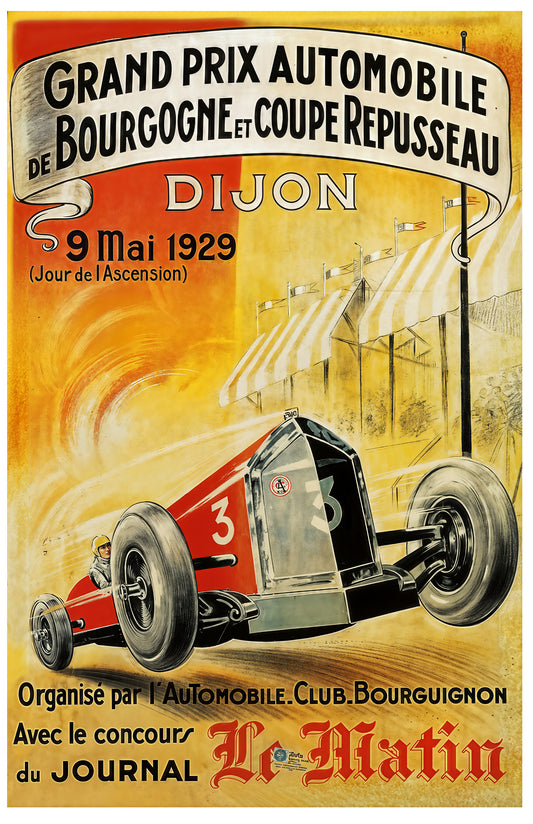 Grand Prix de Bourgogne 1929 Vintage Racing Poster – Dijon Auto Race Art Print
