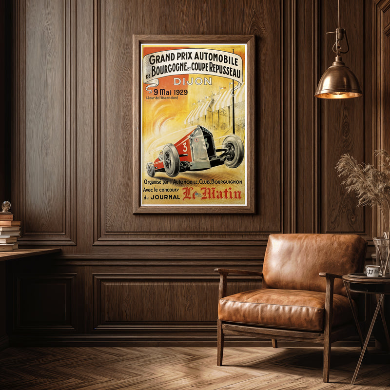Grand Prix de Bourgogne 1929 Vintage Racing Poster – Dijon Auto Race Art Print
