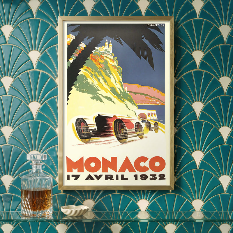 Monaco Grand Prix 1932 Vintage Racing Poster – Art Deco Auto Race Print