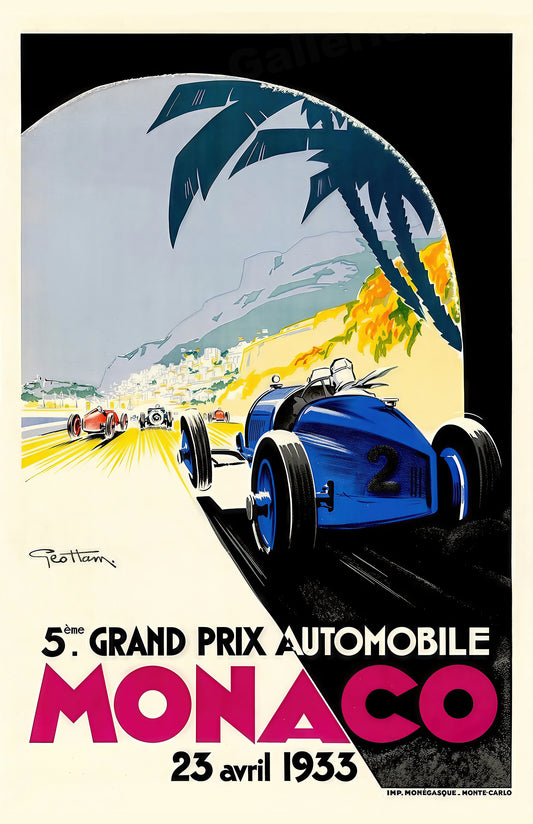 Monaco Grand Prix 1933 Vintage Racing Poster – Art Deco Motorsport Print