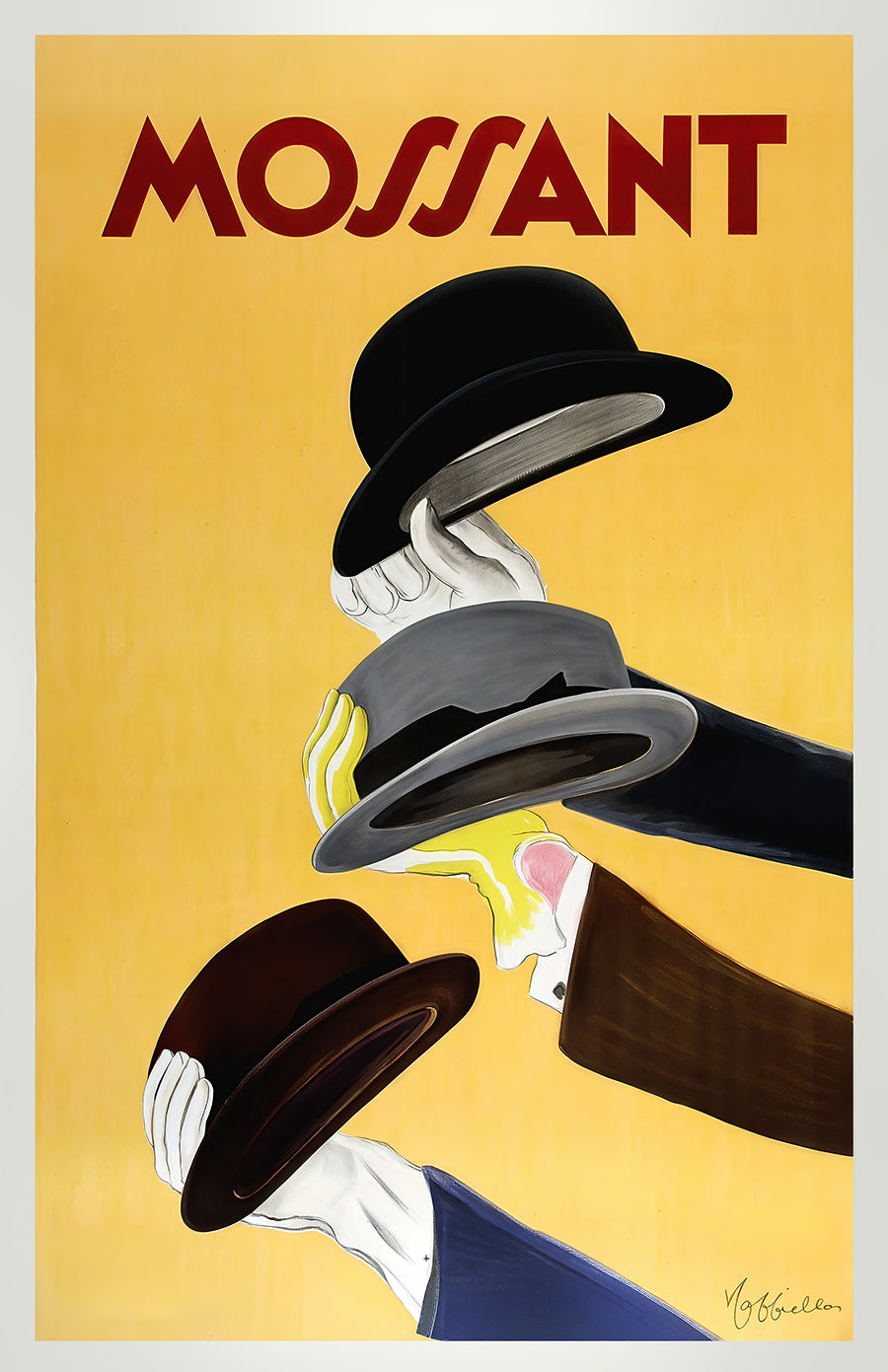 Mossant Vintage French Poster Print, Art Deco Hat Advertising Wall Art, Paris Fashion Illustration, Bowler Hats Graphic Design, 11x17