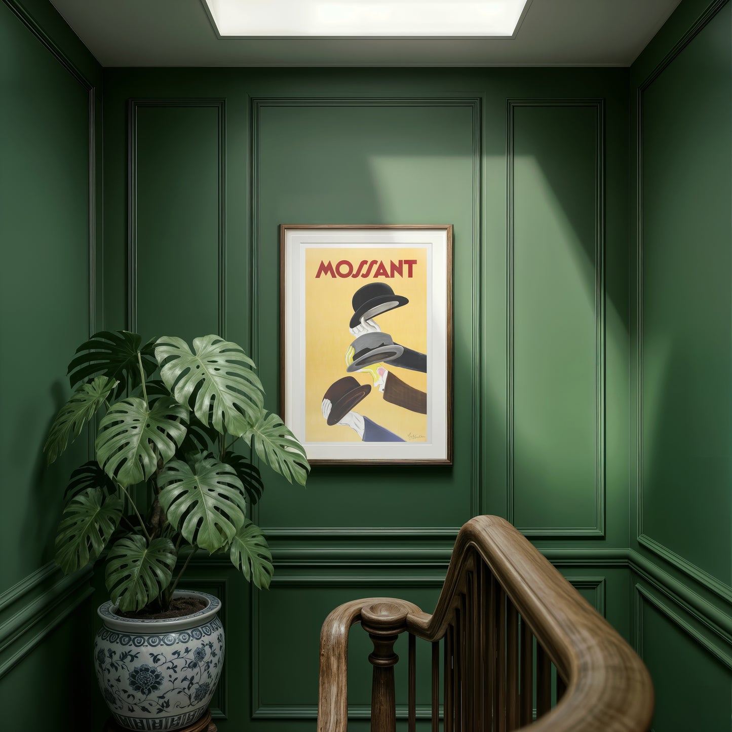 Mossant Vintage French Poster Print, Art Deco Hat Advertising Wall Art, Paris Fashion Illustration, Bowler Hats Graphic Design, 11x17