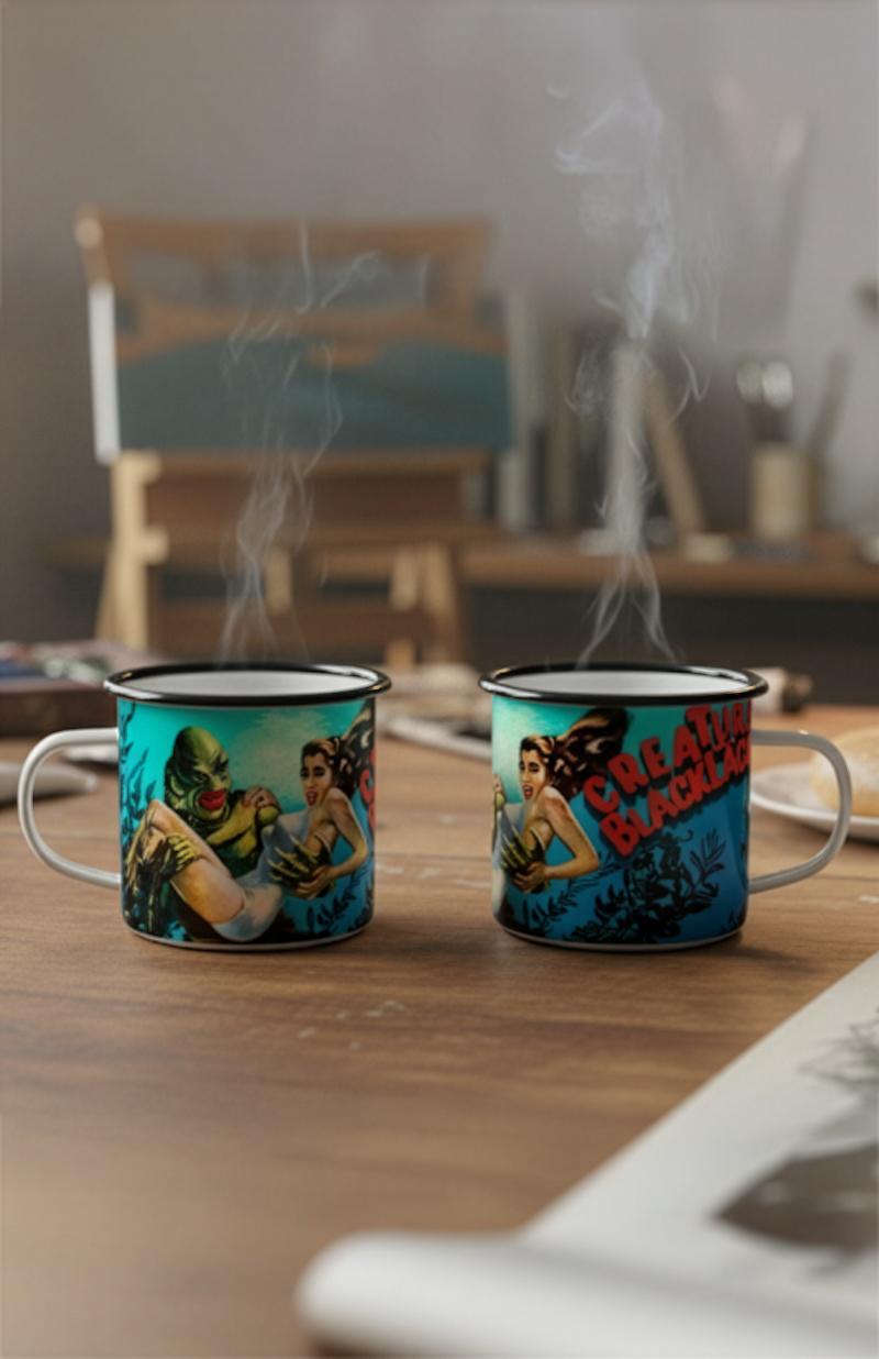 Creature from the Black Lagoon Enamel Mug• Vintage 1950s Horror Wall Art • Classic Monster Film Art