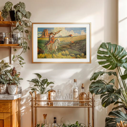 Southwest Train Art Print, Native Rider Print, Vintage Western Landscape Wall Decor