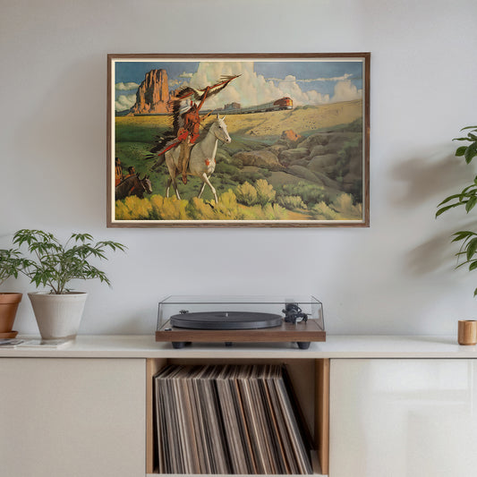 Southwest Train Art Print, Native Rider Print, Vintage Western Landscape Wall Decor
