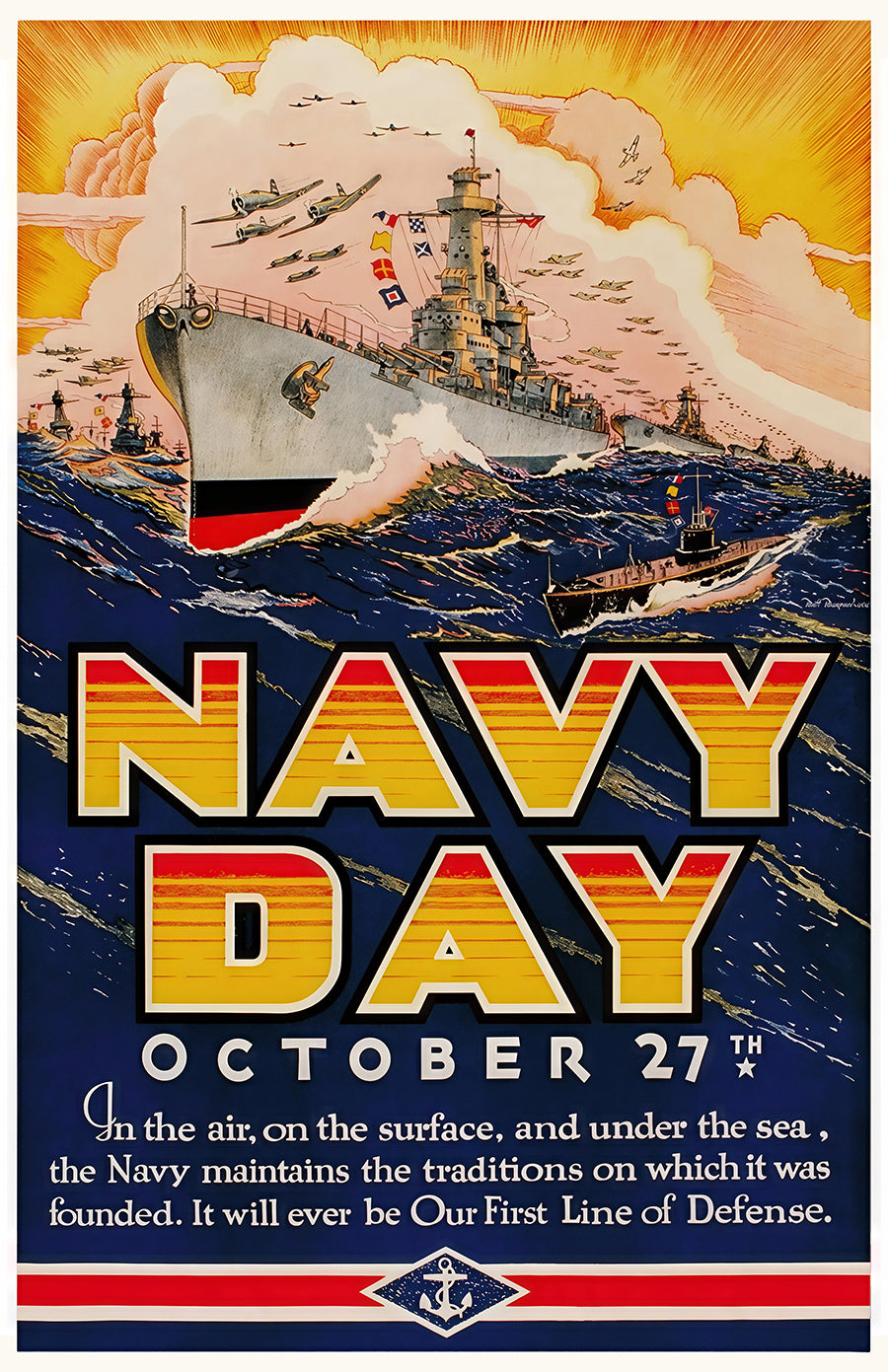 Navy Day October 27 Vintage Military Poster – U.S. Navy WWII Art Print (11×17)