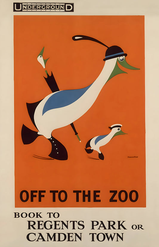 London Underground zoo poster print, Off to the Zoo art, vintage nursery wall decor