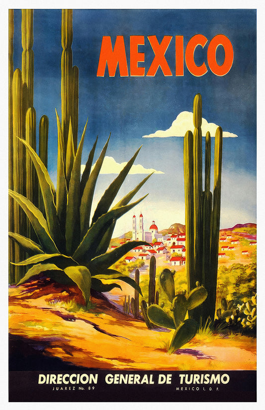 Mexico travel poster print, cactus desert landscape art, vintage tourism wall decor 11x17