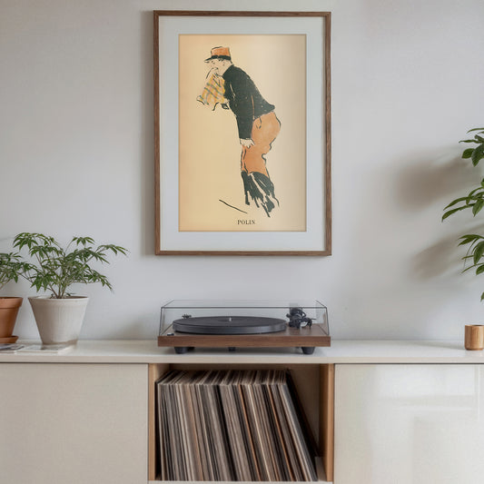 Polin poster print, vintage character sketch art, quirky performer wall decor