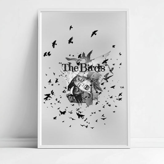 The Birds Minimalist Poster • Alfred Hitchcock Vintage Horror Print • Black & White Wall Art
