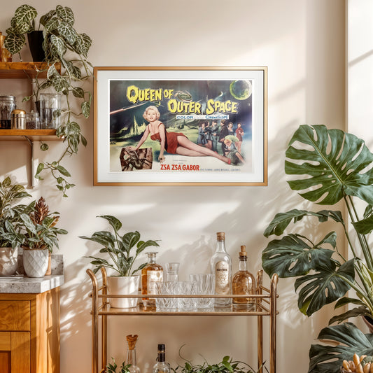 Queen of Outer Space Vintage Sci-Fi Poster – Retro 1958 Zsa Zsa Gabor Movie Art