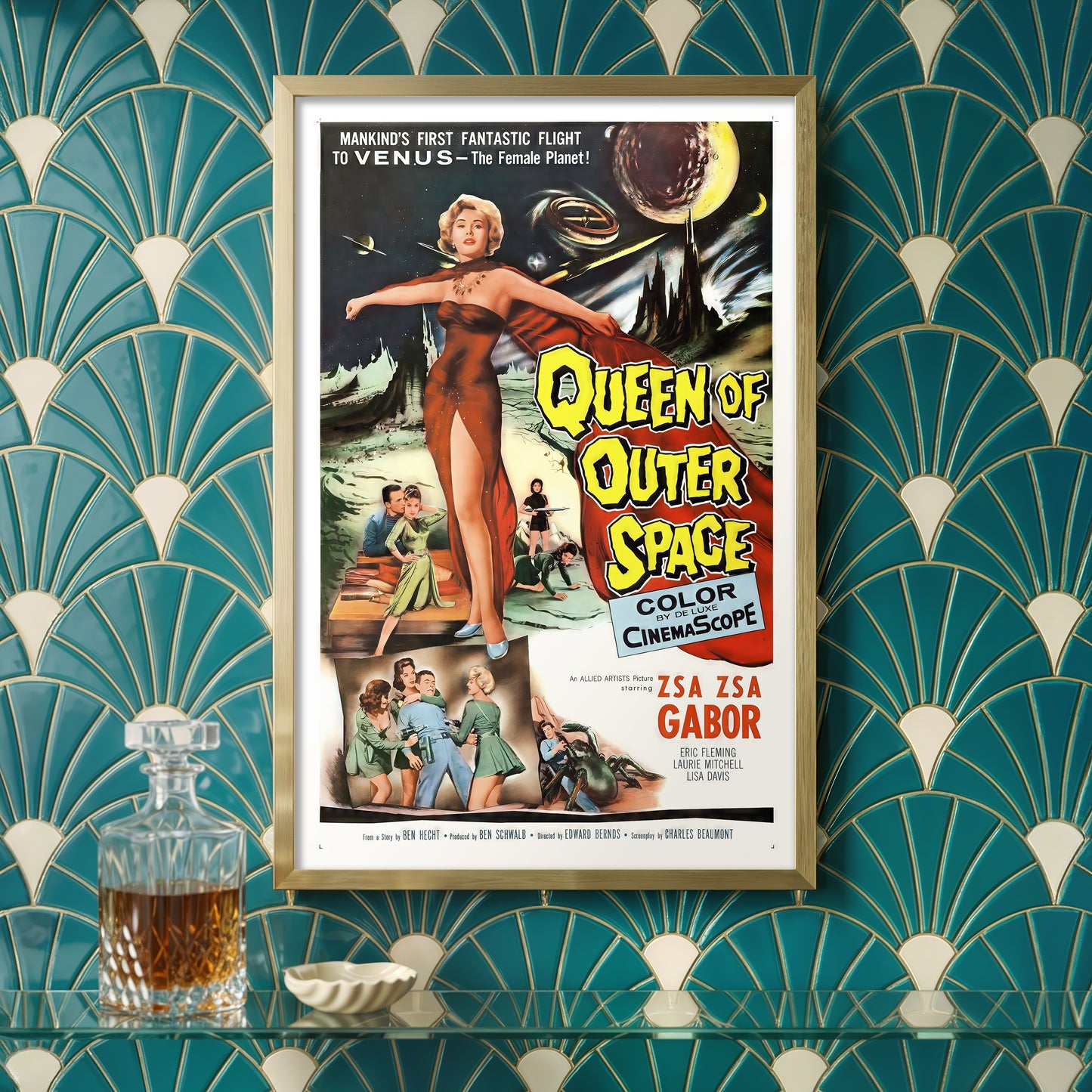 Queen of Outer Space Vintage Poster – 1958 Zsa Zsa Gabor Sci-Fi Movie Art (Vertical)