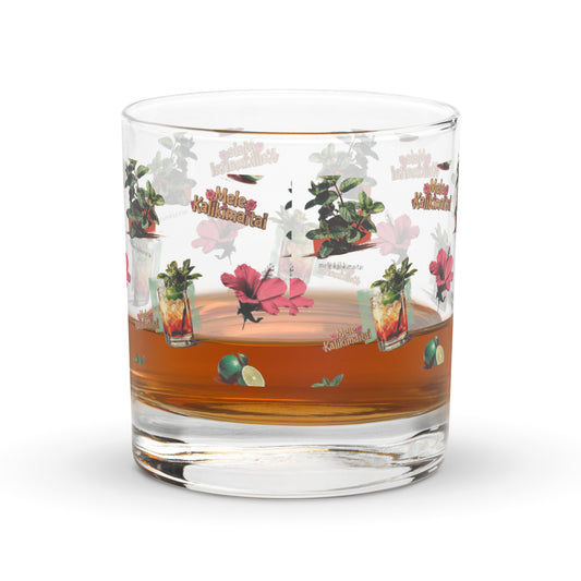 Mele Kalikimaitai Holiday Double Rocks Glass – Tropical Mai Tai Cocktail Glass