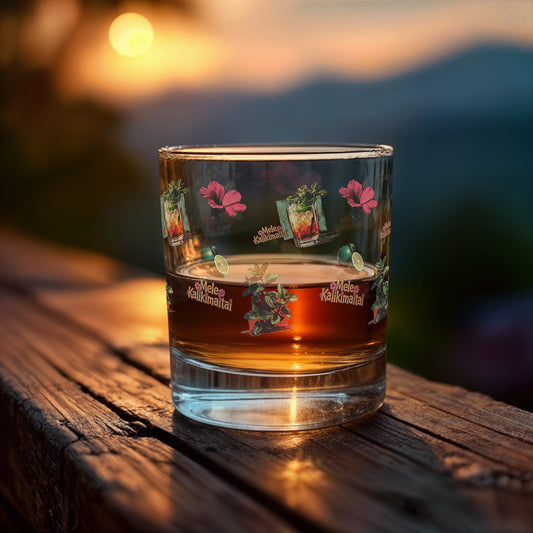 Mele Kalikimaitai Holiday Double Rocks Glass – Tropical Mai Tai Cocktail Glass