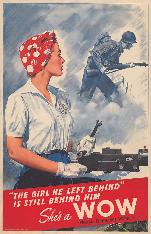 Woman worker poster print, She's a WOW art, vintage WWII Rosie style wall decor