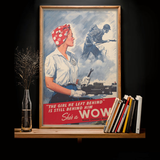 Woman worker poster print, She's a WOW art, vintage WWII Rosie style wall decor