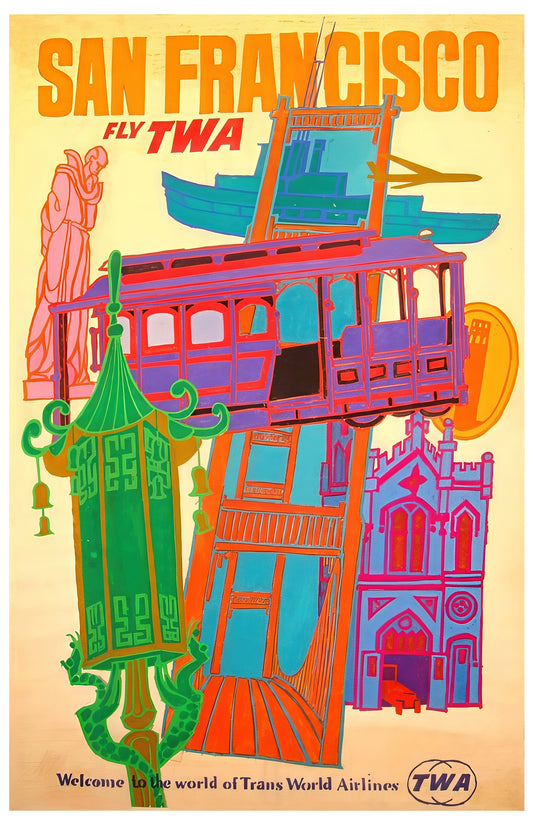 San Francisco Fly TWA Vintage Travel Poster – Retro Airline Wall Art (11×17)