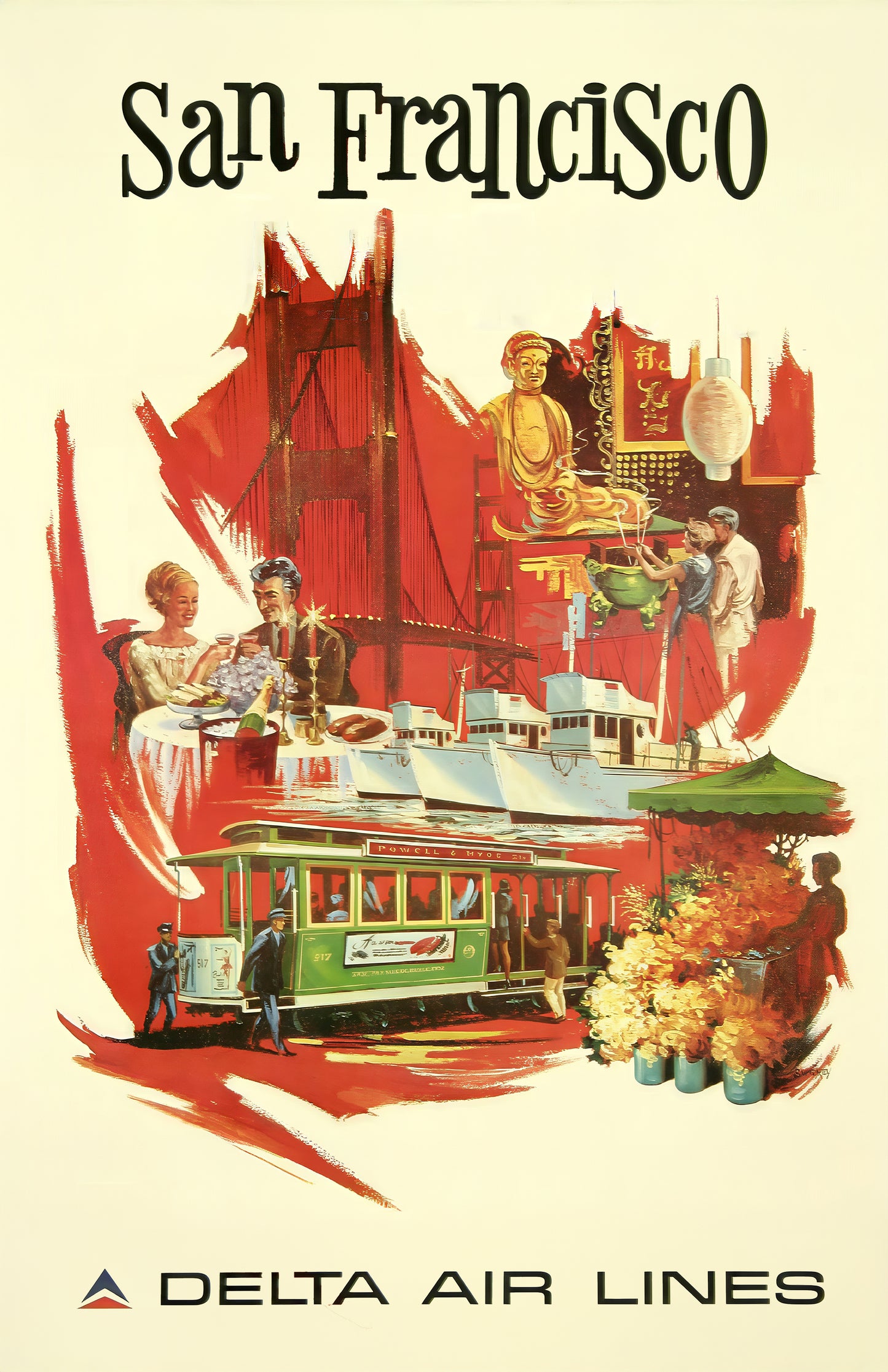 San Francisco Delta Air Lines Vintage Travel Poster – Retro Airline Wall Art (11×17)