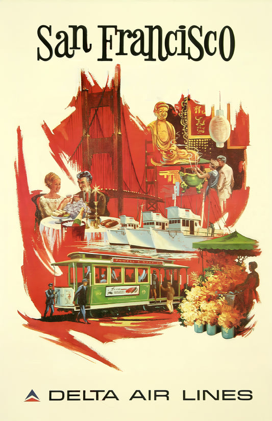 San Francisco Delta Air Lines Vintage Travel Poster – Retro Airline Wall Art (11×17)