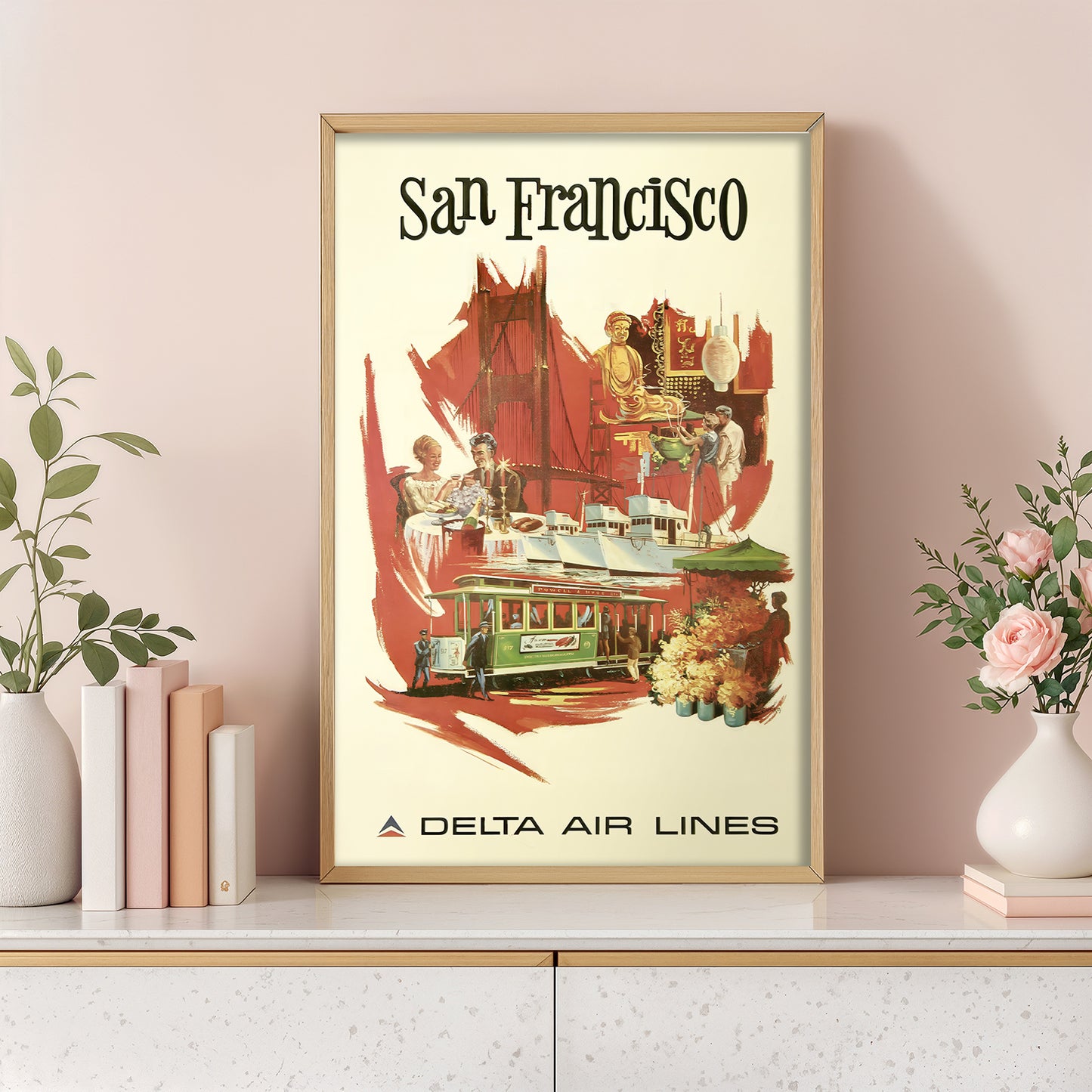 San Francisco Delta Air Lines Vintage Travel Poster – Retro Airline Wall Art (11×17)