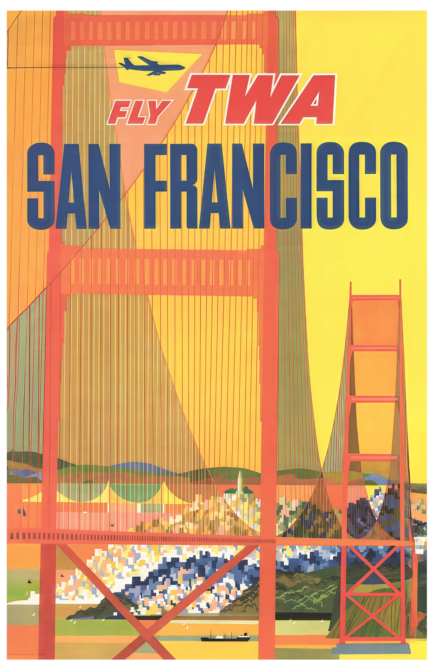 Fly TWA San Francisco Vintage Travel Poster – Golden Gate Bridge Retro Airline Art (11×17)