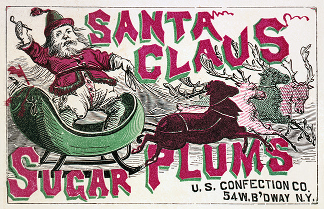 Vintage Santa Claus Sugar Plums Poster – 19th Century Christmas Confectionery Art