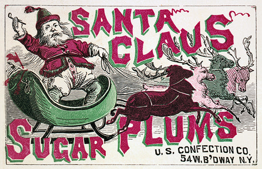 Vintage Santa Claus Sugar Plums Poster – 19th Century Christmas Confectionery Art