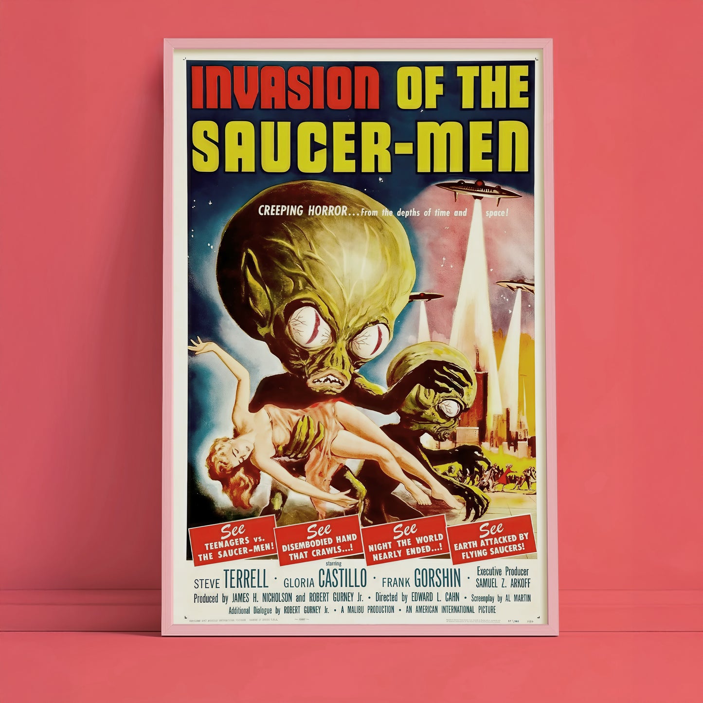 Invasion of the Saucer-Men Movie Poster • Vintage 1950s Sci-Fi Wall Art • Retro Alien Film Print