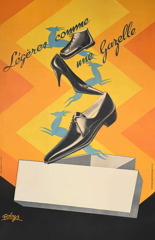 Vintage French Shoe Poster Print, “Gazelle” Art Deco Advertising, Mid-Century Fashion Wall Art, Paris Boutique Decor, Orange Graphic, 11x17