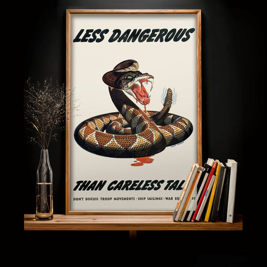 “Less Dangerous Than Careless Talk” Vintage WWII Warning Poster – 11×17 Print