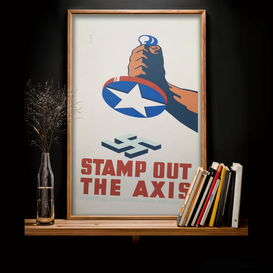 Stamp Out the Axis poster print, vintage WWII propaganda art, patriotic wall decor