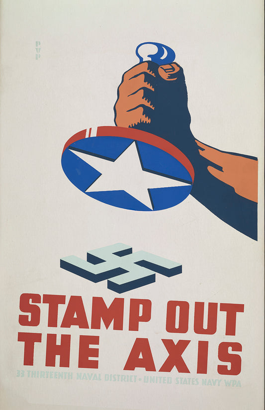 Stamp Out the Axis poster print, vintage WWII propaganda art, patriotic wall decor