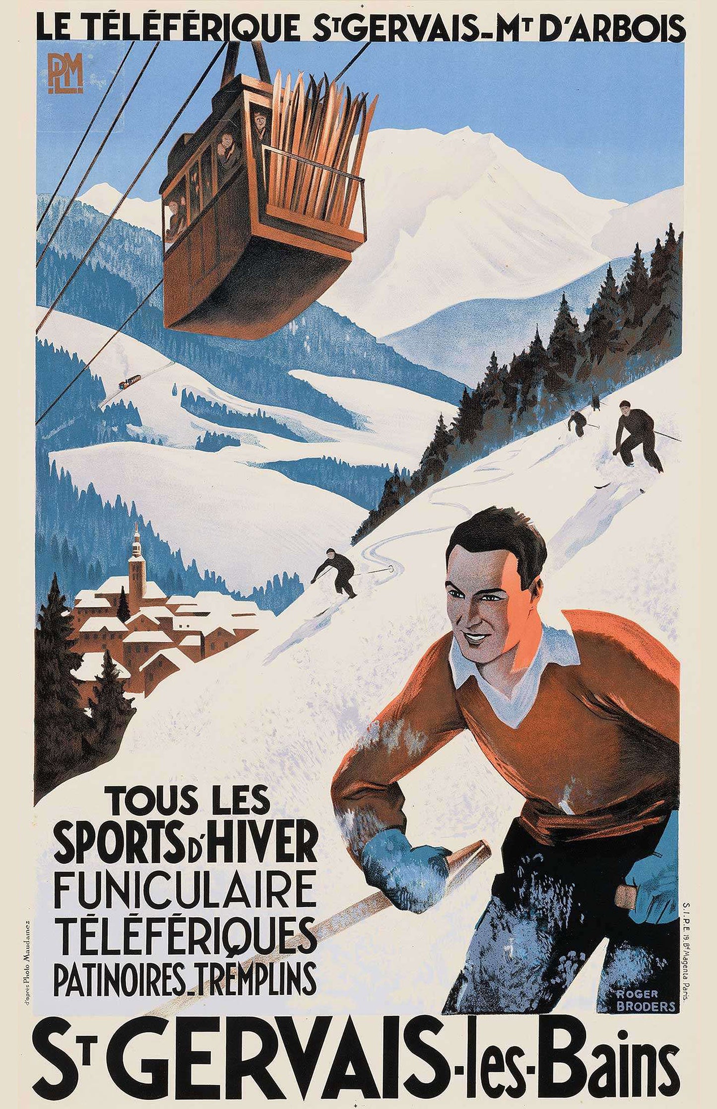 St. Gervais-les-Bains Vintage Ski Poster – French Alps Winter Sports Art