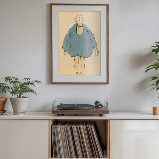 Sulbac poster print, vintage character sketch art, whimsical performer wall decor