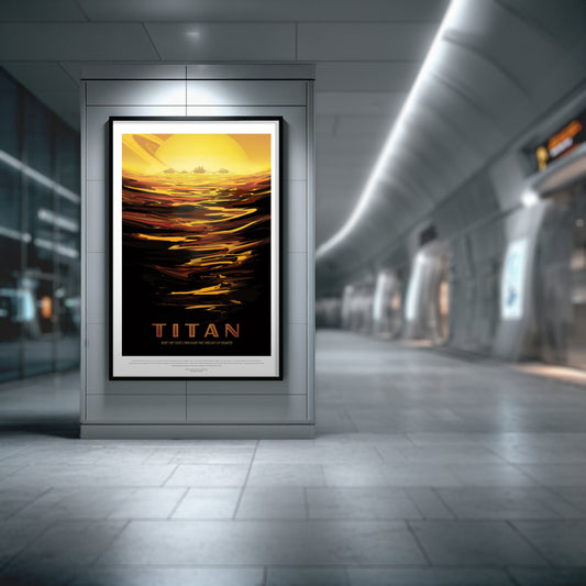 Titan NASA Travel Poster • Saturn Moon Exploration Art • Retro Space Tourism Print