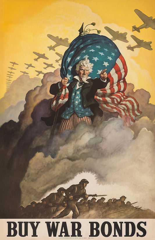 Buy War Bonds poster print, vintage Uncle Sam art, WWII propaganda wall decor