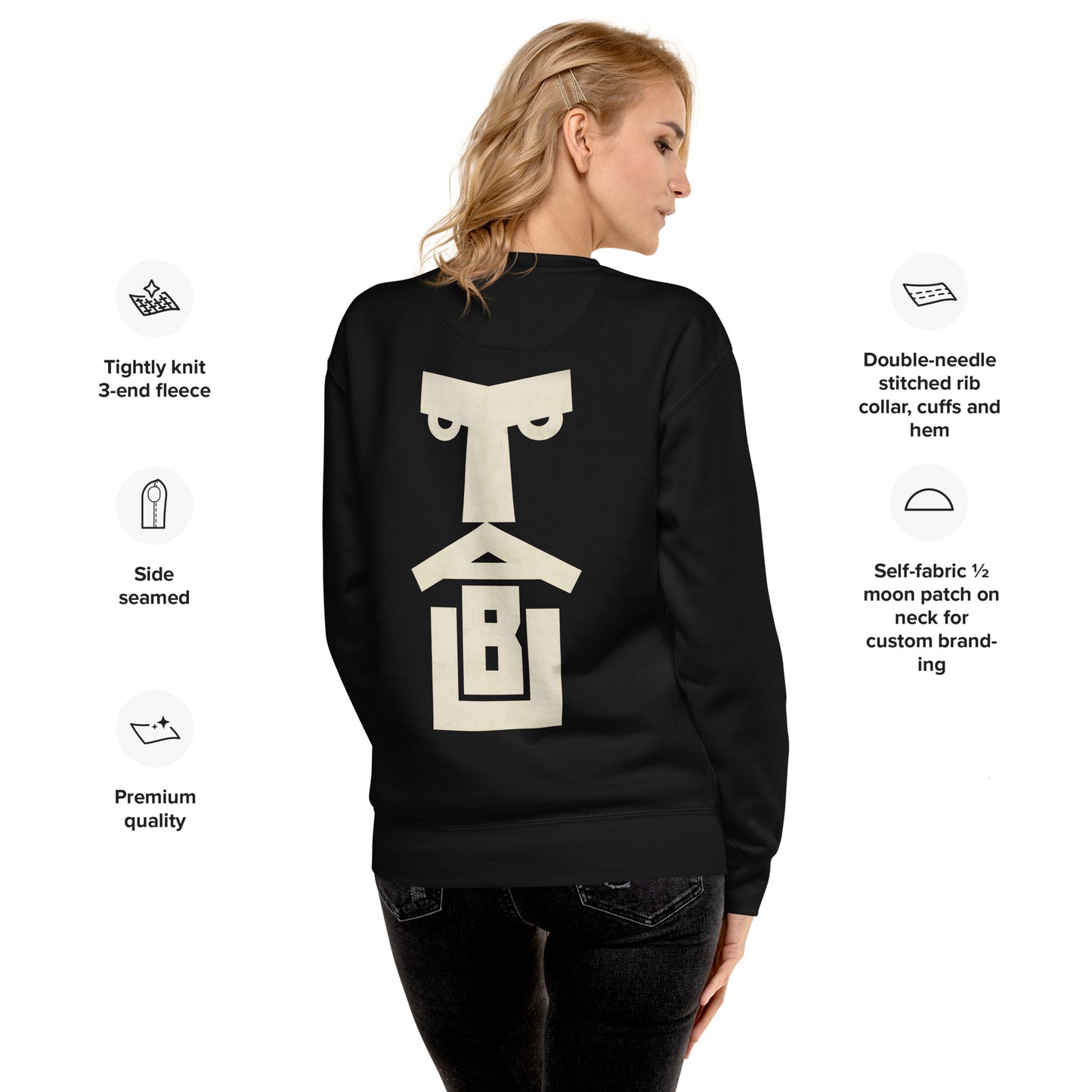 Geometric Face Back-Print Sweatshirt – Minimalist Modern Graphic Pullover