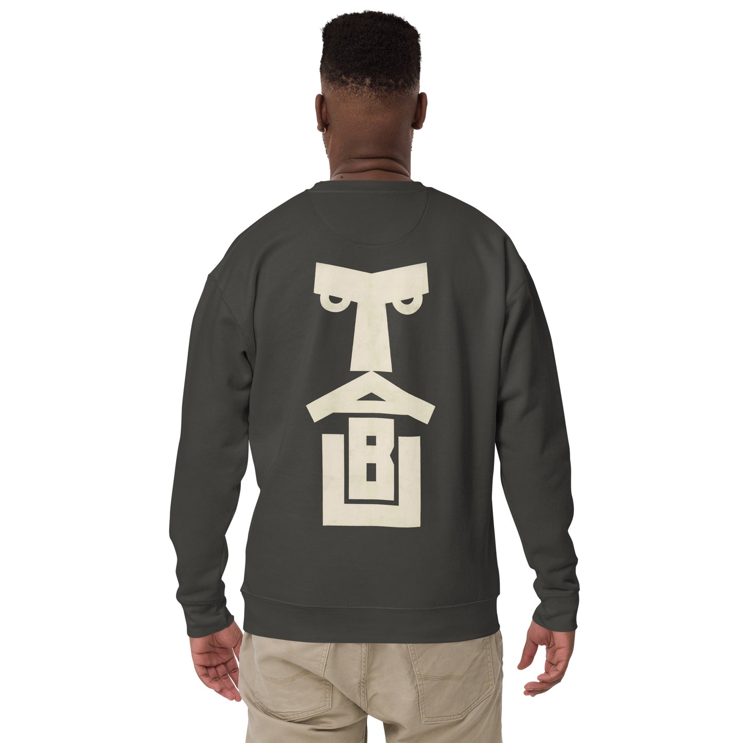 Geometric Face Back-Print Sweatshirt – Minimalist Modern Graphic Pullover