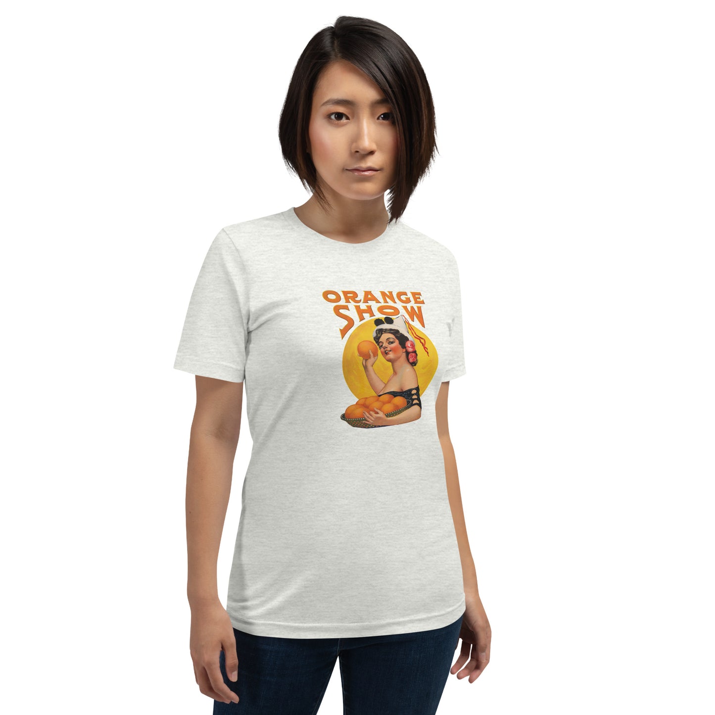 Vintage Orange Show Graphic Tee – Retro Fruit Festival Pin-Up Shirt
