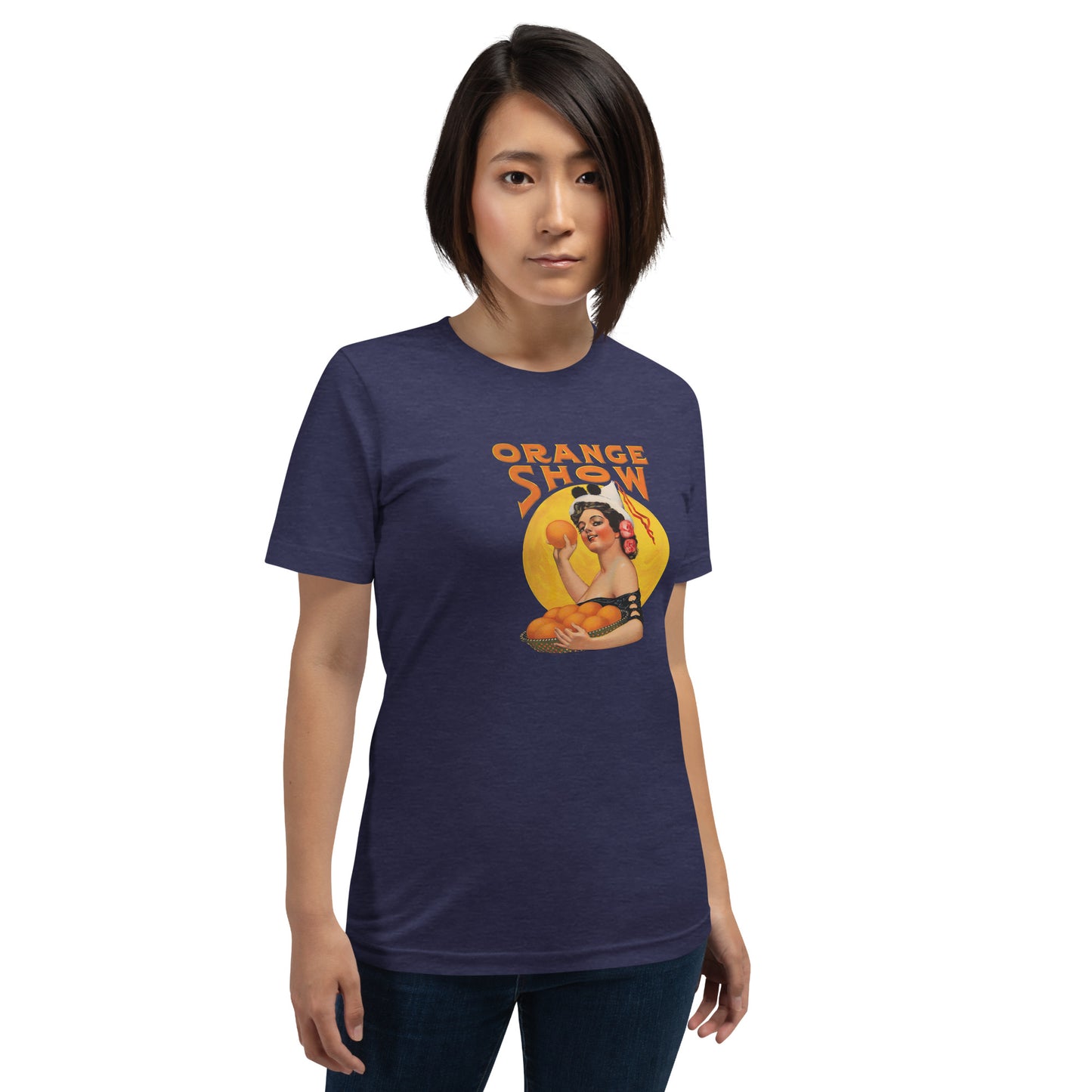 Vintage Orange Show Graphic Tee – Retro Fruit Festival Pin-Up Shirt