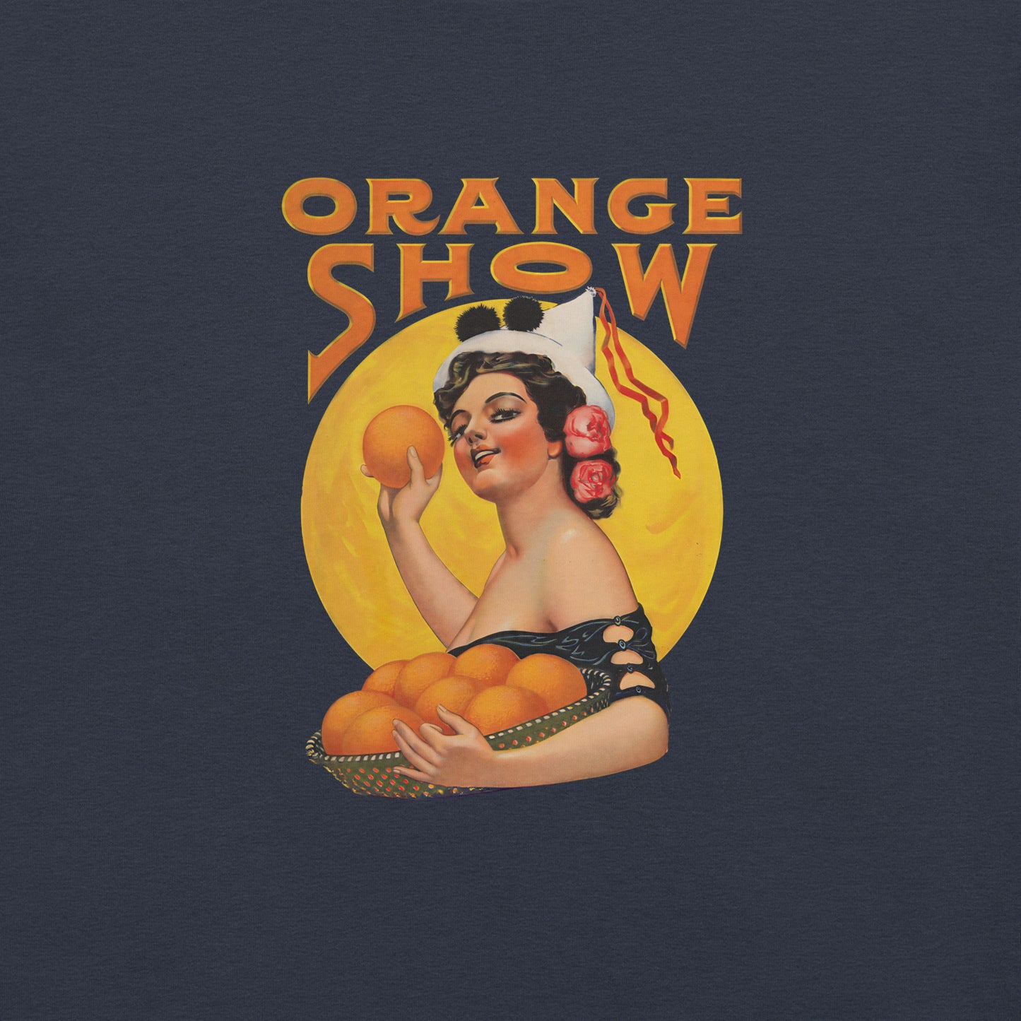 Vintage Orange Show Graphic Tee – Retro Fruit Festival Pin-Up Shirt