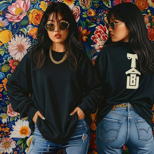 Geometric Face Back-Print Sweatshirt – Minimalist Modern Graphic Pullover