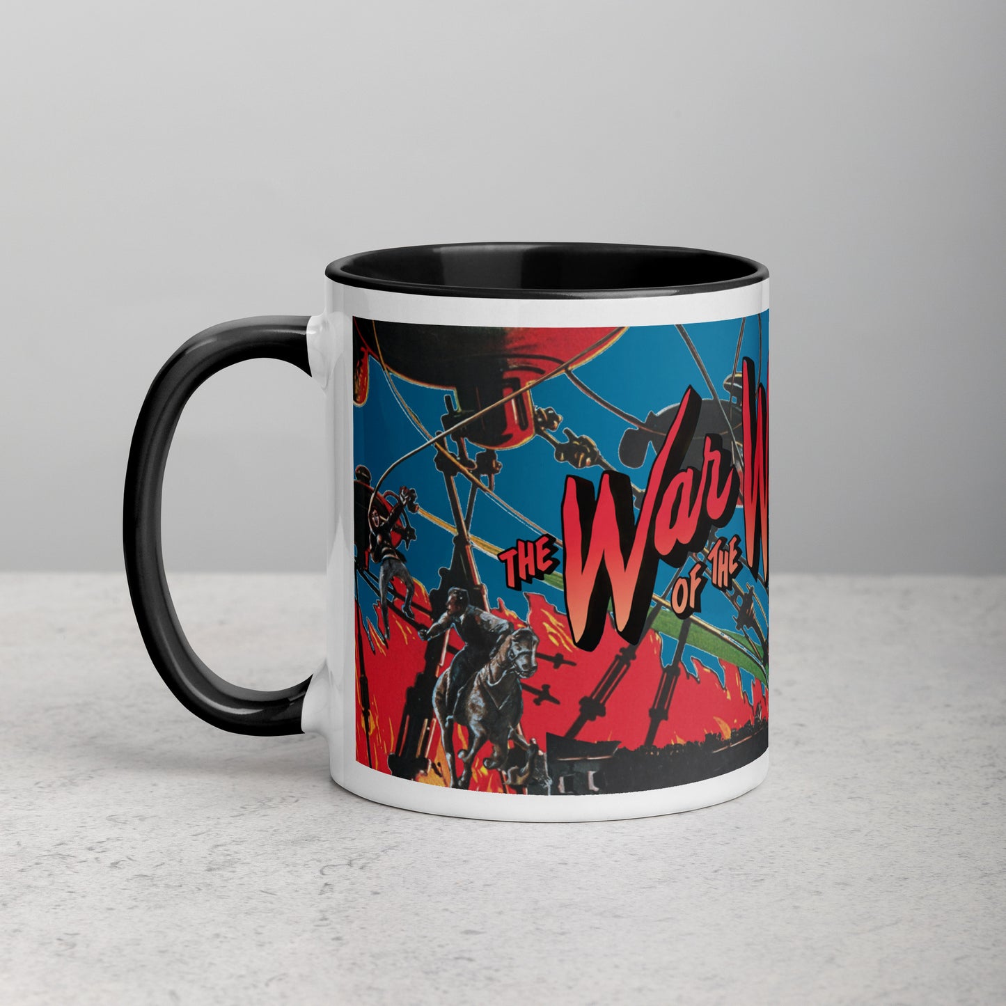War of the Worlds Ceramic Mug – Retro Sci-Fi Movie Art with Color Handle & Interior
