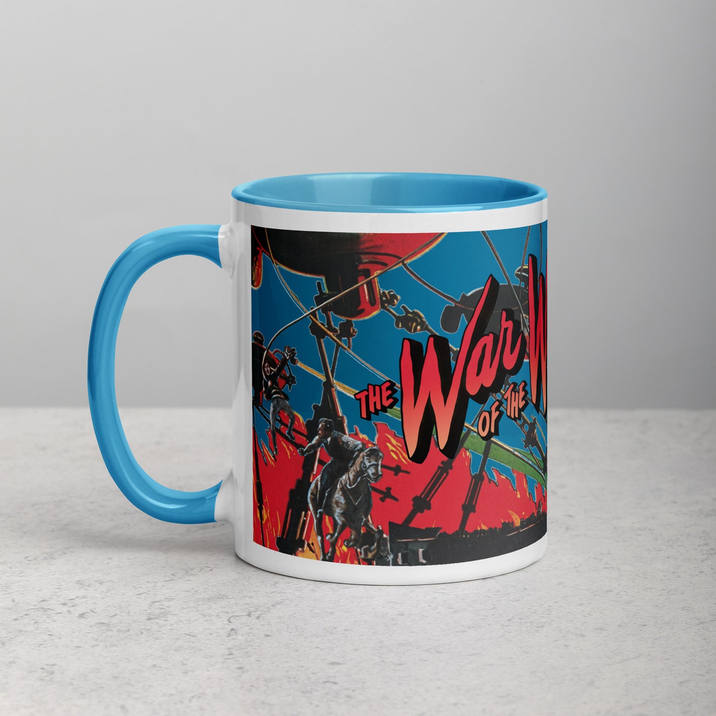 War of the Worlds Ceramic Mug – Retro Sci-Fi Movie Art with Color Handle & Interior