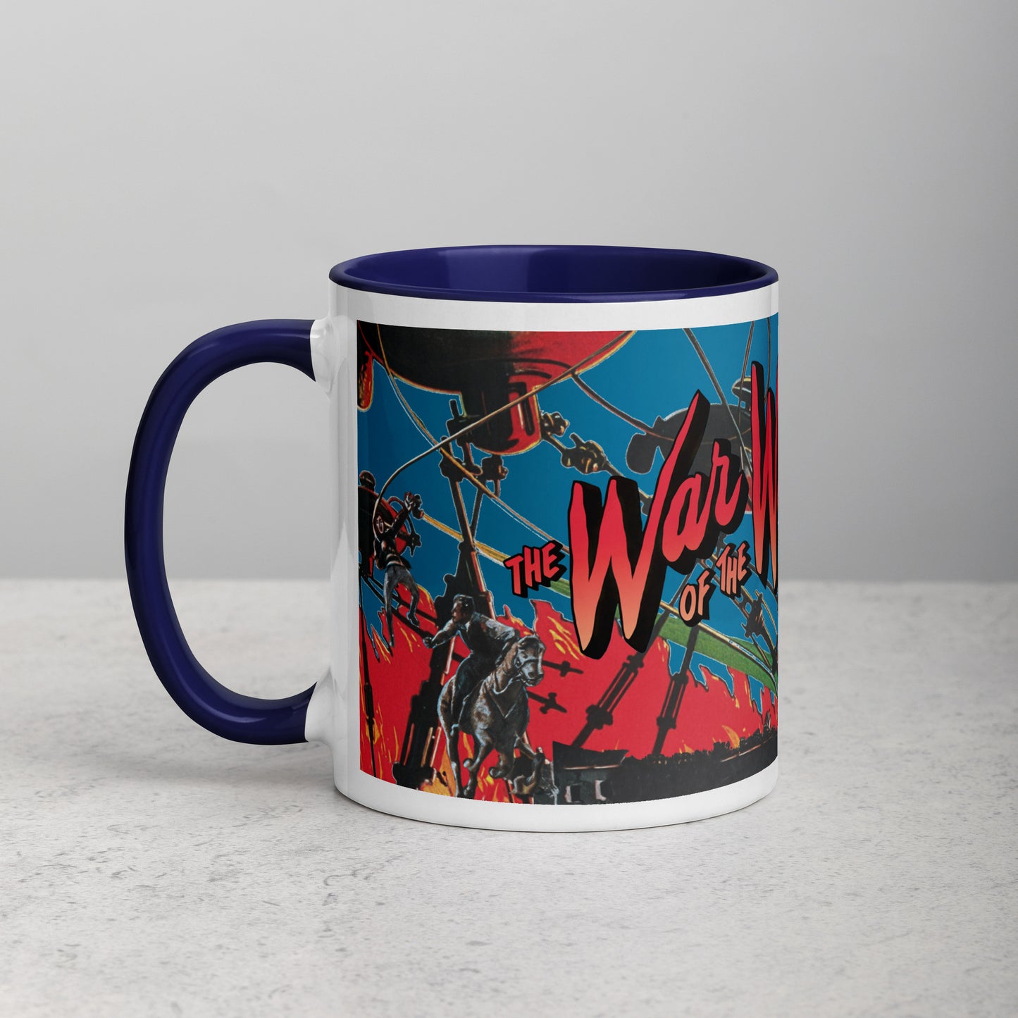 War of the Worlds Ceramic Mug – Retro Sci-Fi Movie Art with Color Handle & Interior