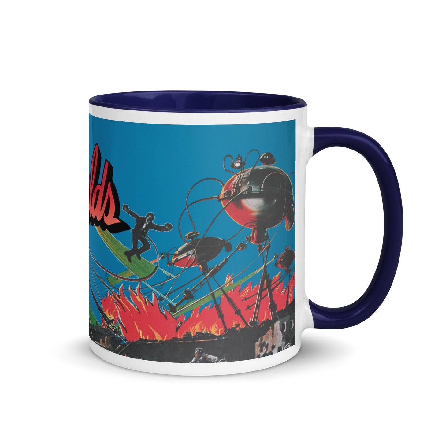 War of the Worlds Ceramic Mug – Retro Sci-Fi Movie Art with Color Handle & Interior