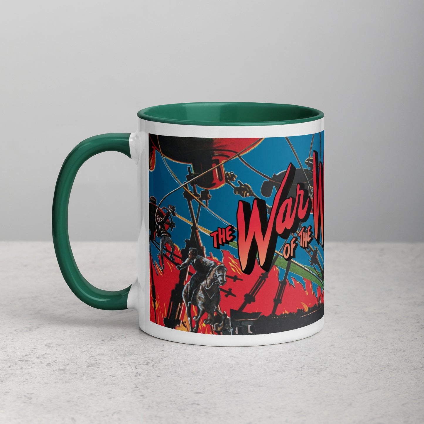 War of the Worlds Ceramic Mug – Retro Sci-Fi Movie Art with Color Handle & Interior